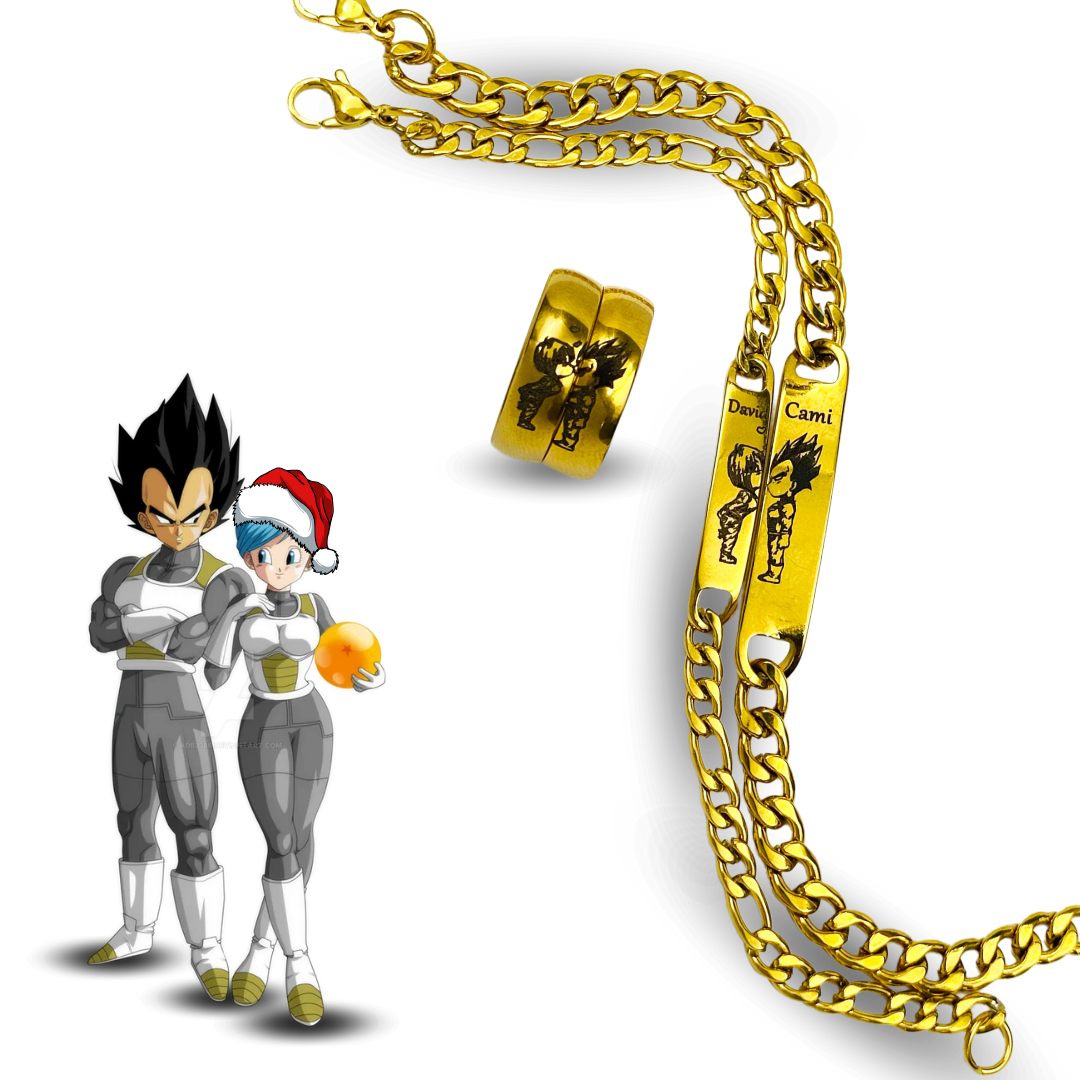 2 ANILLOS + 2 PULSERAS PERSONALIZADAS Vegetta Y Bulma
