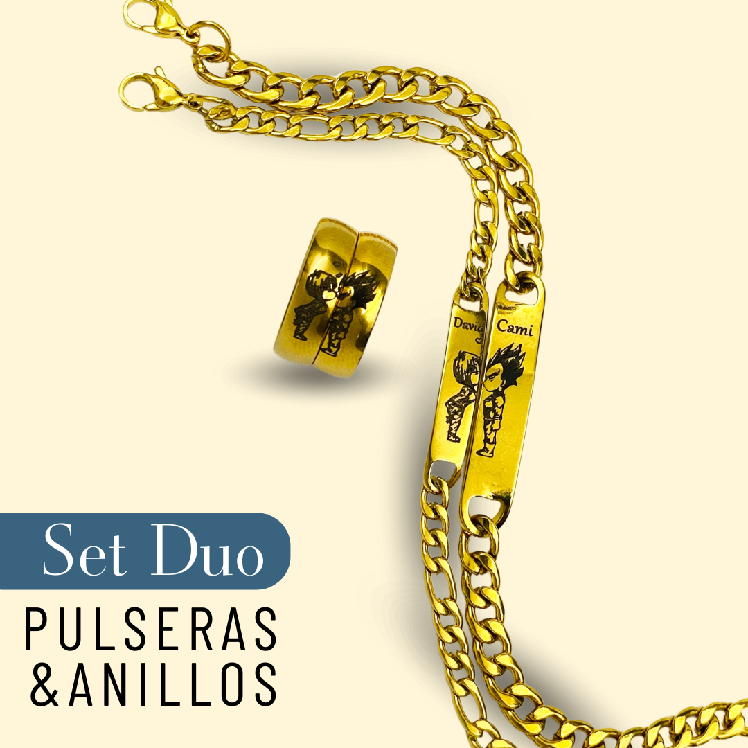 2 ANILLOS + 2 PULSERAS PERSONALIZADAS Vegetta Y Bulma