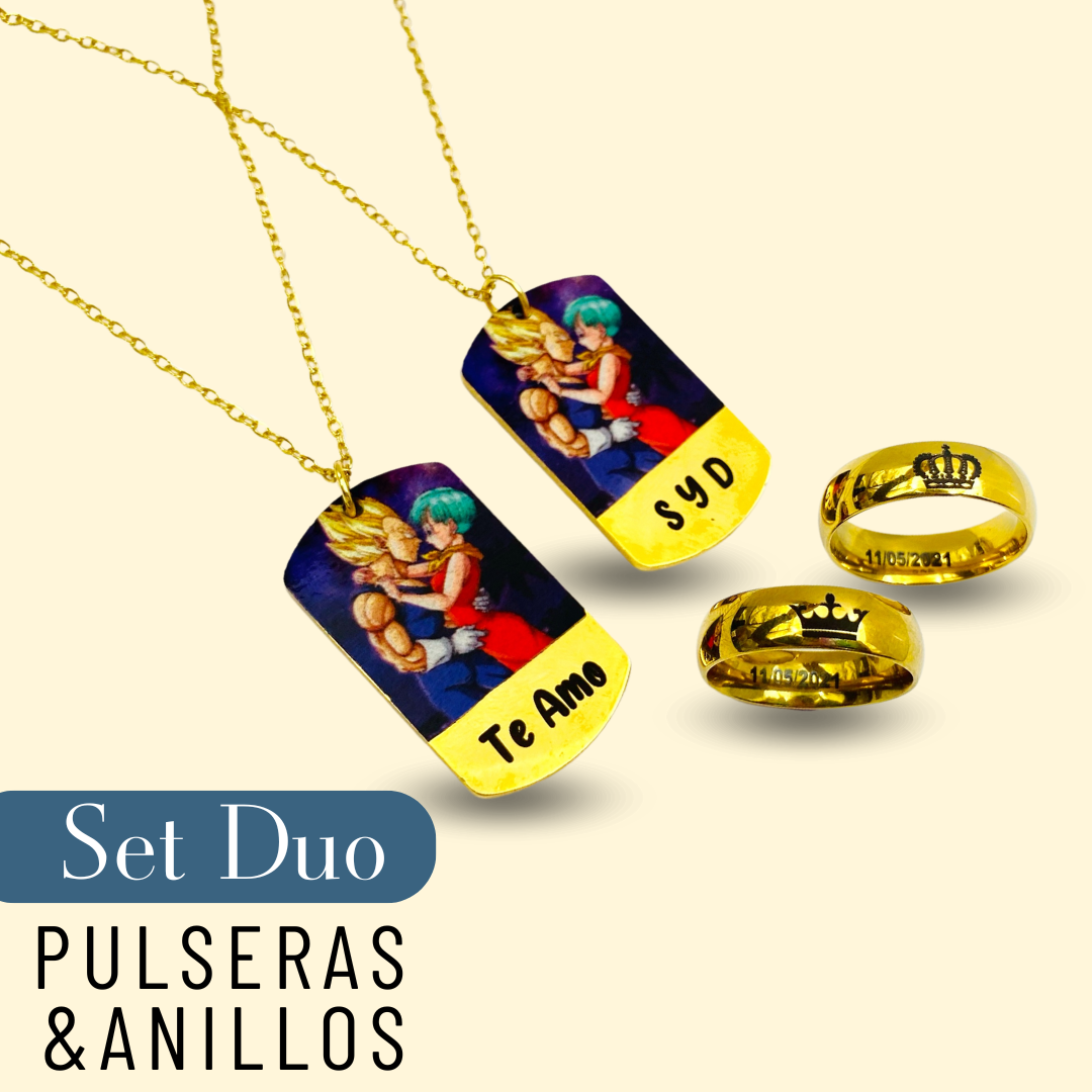 2 ANILLOS BAÑO DE ORO + 2 COLLARES CON FOTO A COLOR