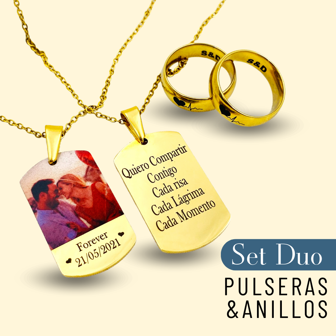 2 Collares con foto a color + 2 Anillos personalizados