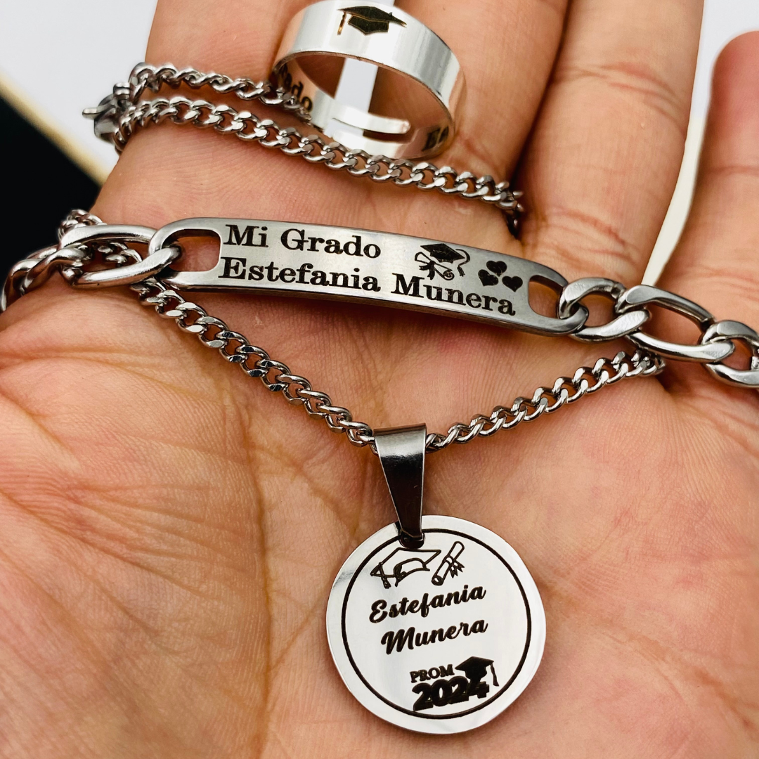 Anillo + Collar + Pulsera🎓 de Grado Personalizados... 👉💖GRATIS💖 Certificado de Reconcomiento