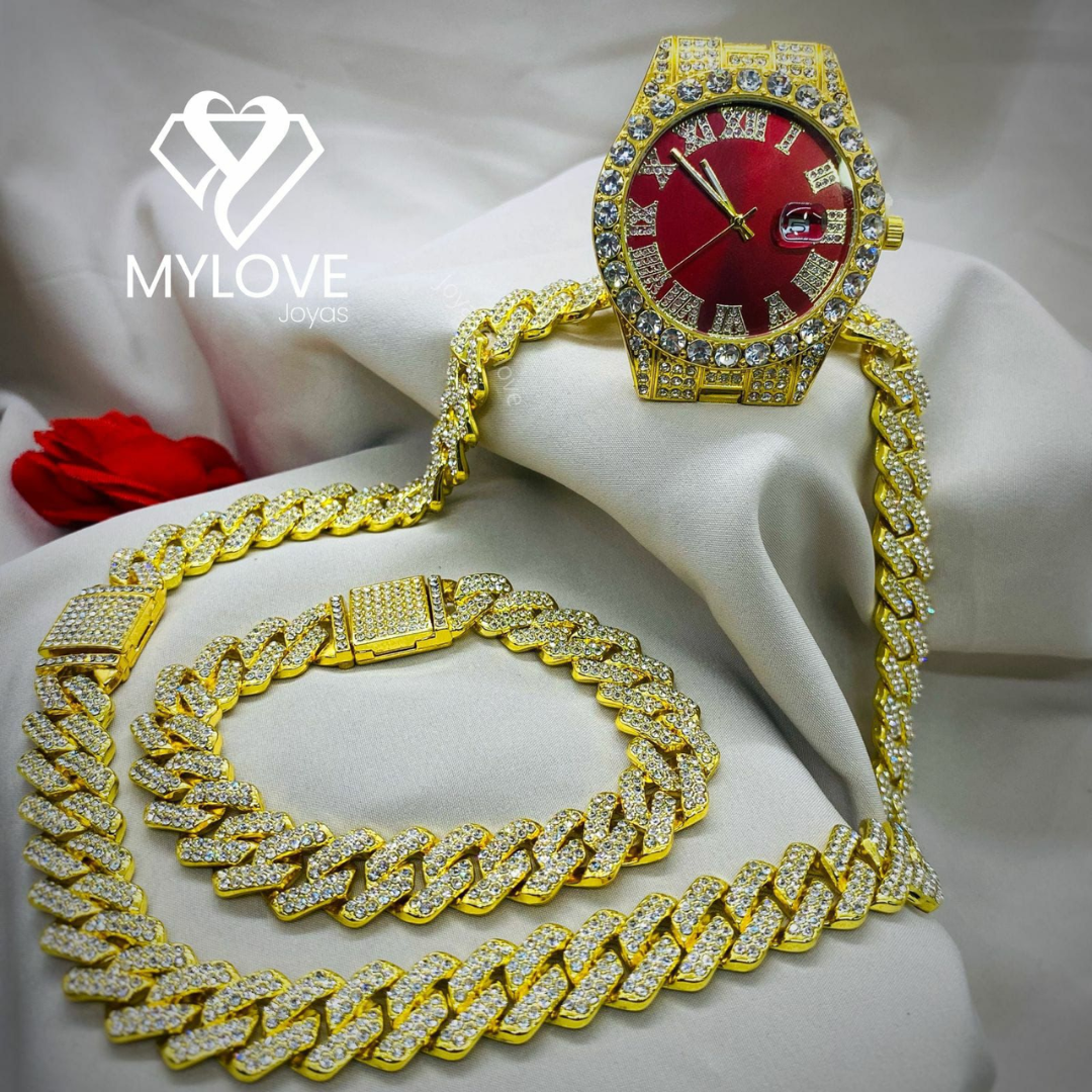 COMBO CUBANO! CADENA +PULSERA + RELOJ😎 + 💎GRATIS!💎 😎 ANILLO DE LUJO ⚡