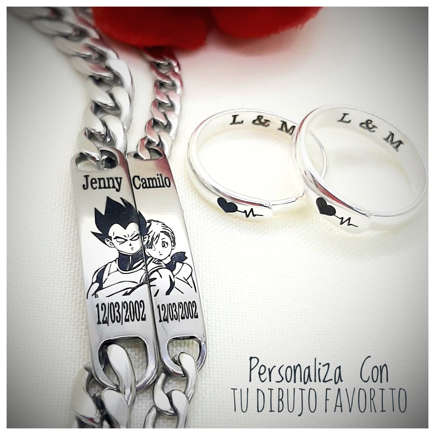 2 ANILLOS + 2 PULSERAS PERSONALIZADAS Vegetta Y Bulma
