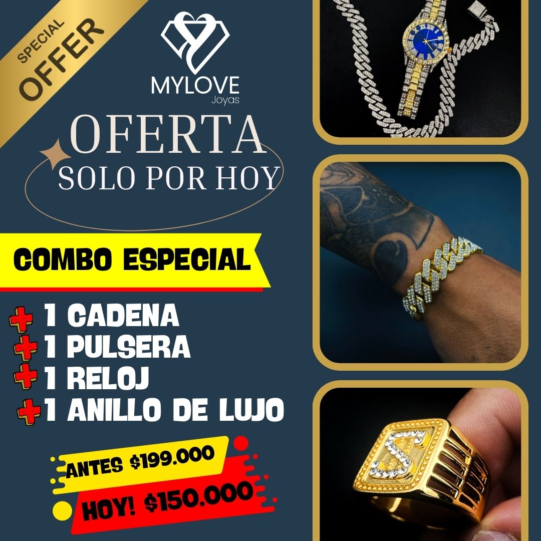 COMBO CUBANO! CADENA +PULSERA + RELOJ😎 + 💎GRATIS!💎 😎 ANILLO DE LUJO ⚡