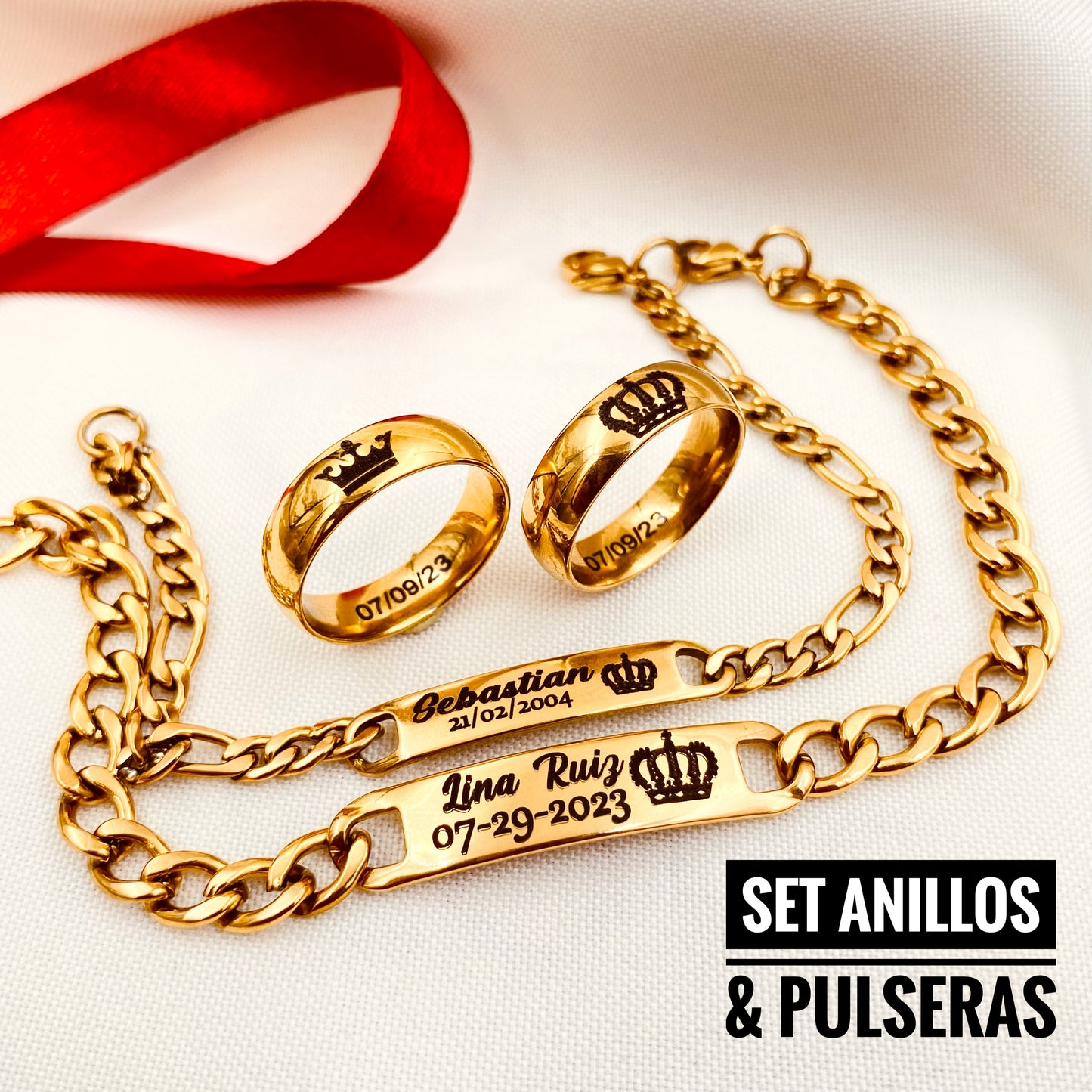 2 PULSERAS + 2 ANILLOS PERSONALIZADOS.