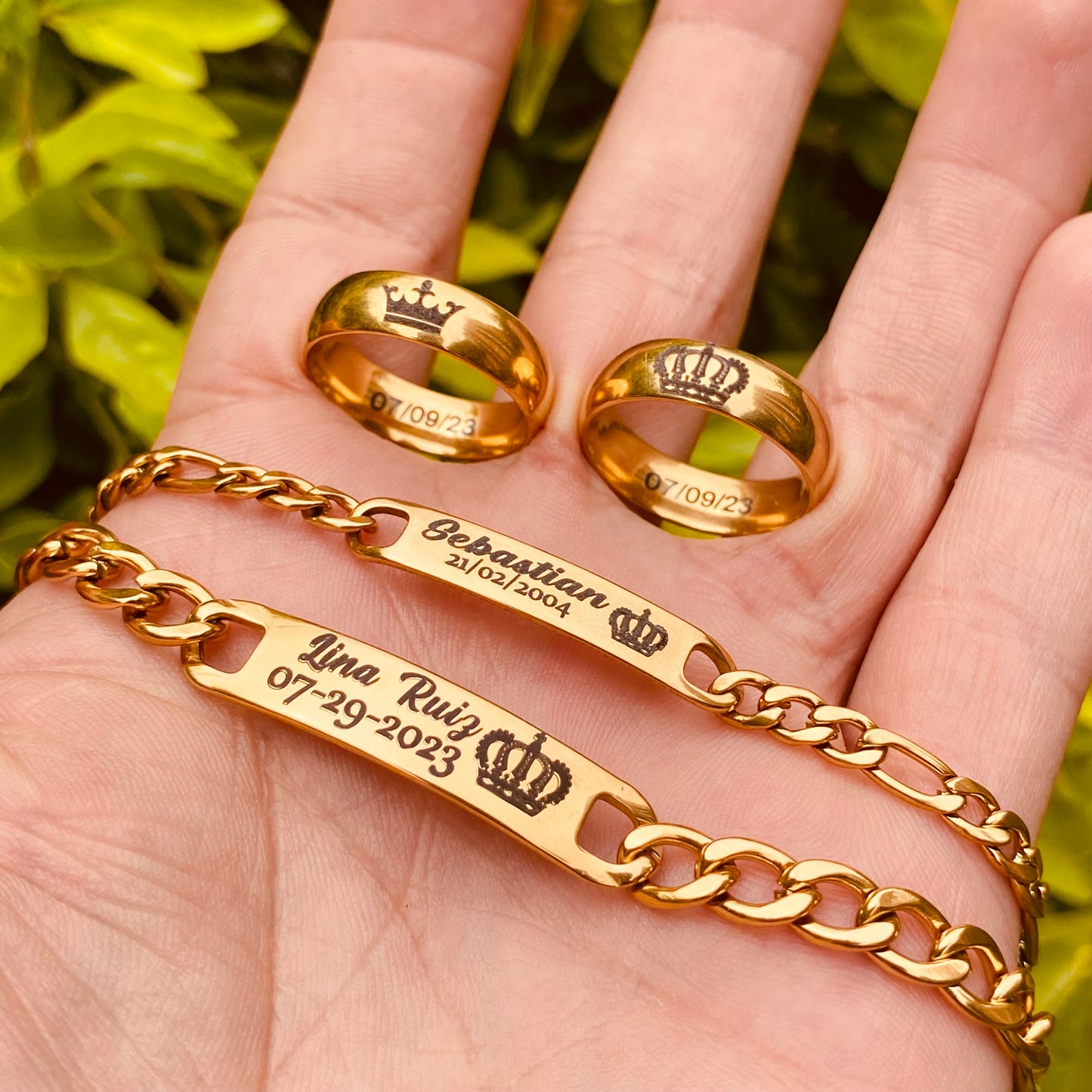 2 PULSERAS + 2 ANILLOS PERSONALIZADOS.