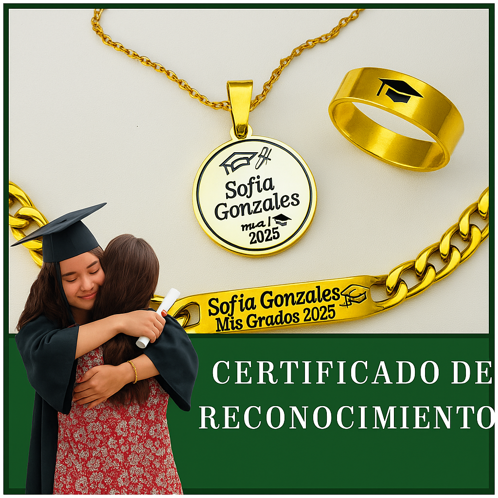 Anillo + Collar + Pulsera🎓 de Grado Personalizados... 👉💖GRATIS💖 Certificado de Reconcomiento