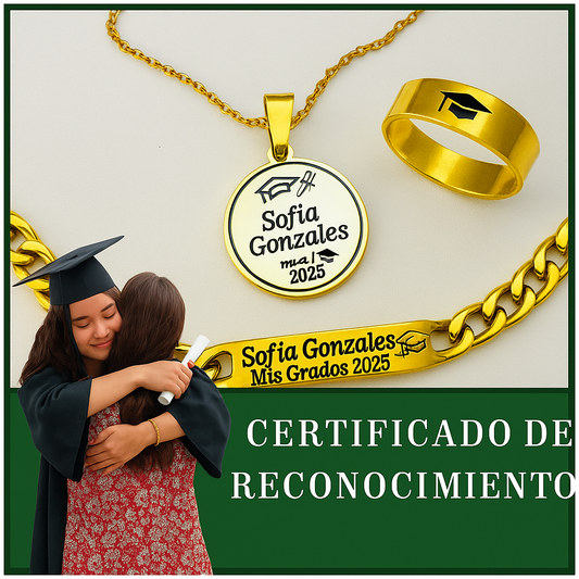 Anillo + Collar + Pulsera🎓 de Grado Personalizados... 👉💖GRATIS💖 Certificado de Reconcomiento