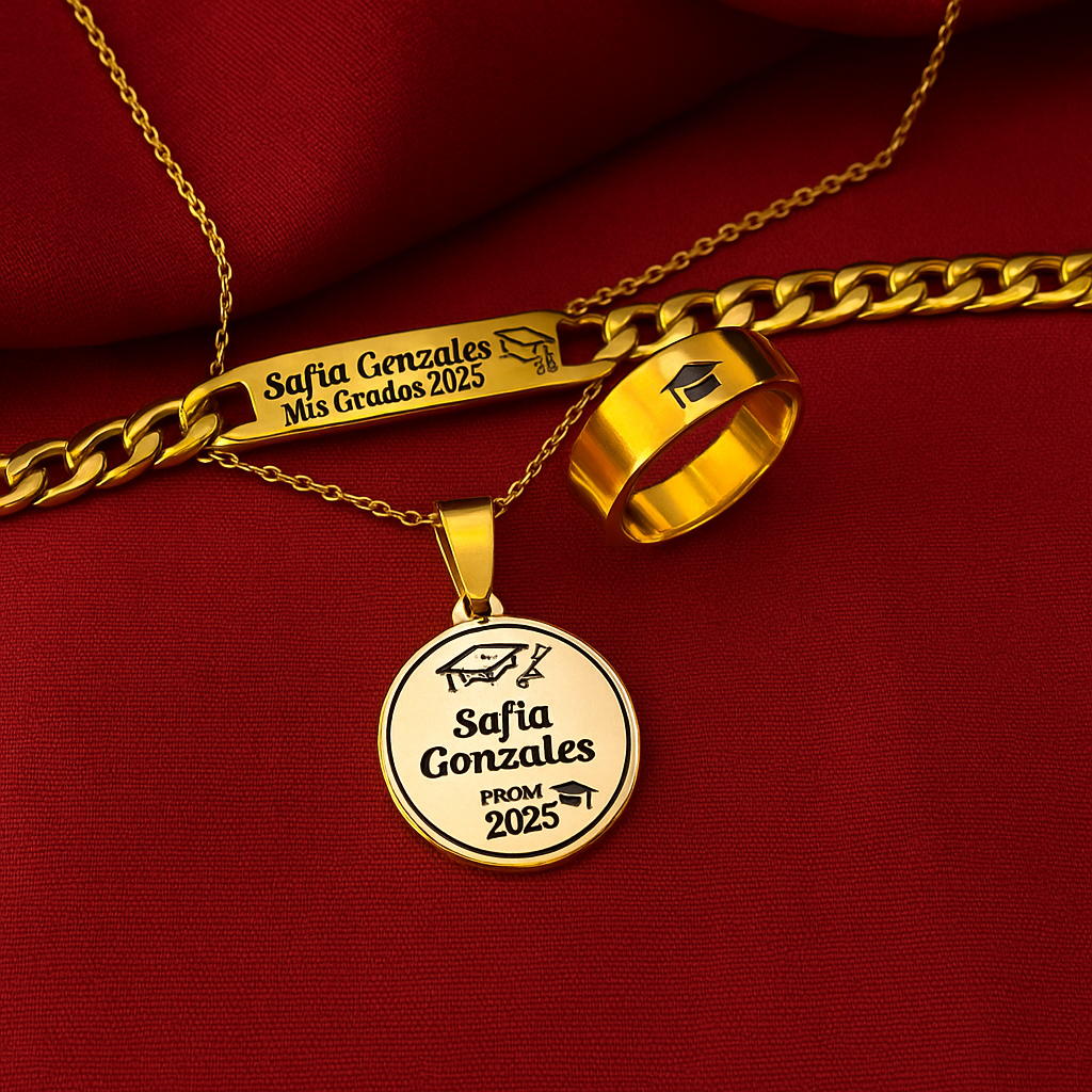Anillo + Collar + Pulsera🎓 de Grado Personalizados... 👉💖GRATIS💖 Certificado de Reconcomiento