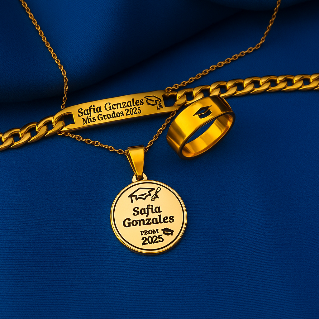 Anillo + Collar + Pulsera🎓 de Grado Personalizados... 👉💖GRATIS💖 Certificado de Reconcomiento