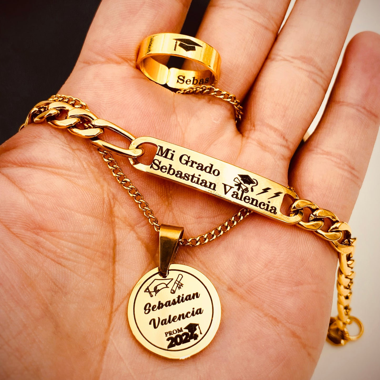 Anillo + Collar + Pulsera🎓 de Grado Personalizados... 👉💖GRATIS💖 Certificado de Reconcomiento