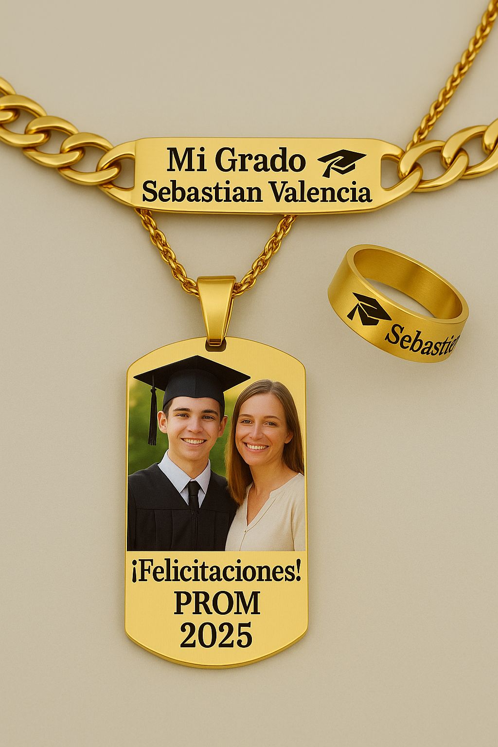 🎓 Anillo + Pulsera + Collar personalizado con foto 👉💖GRATIS💖 Certificado de Reconcomiento
